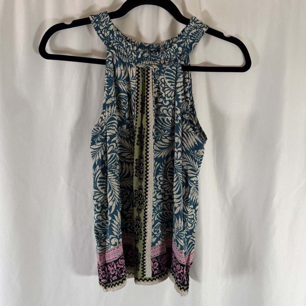 LOFT Blouse Women's XS Blue Floral Print High Neck Sleeveless